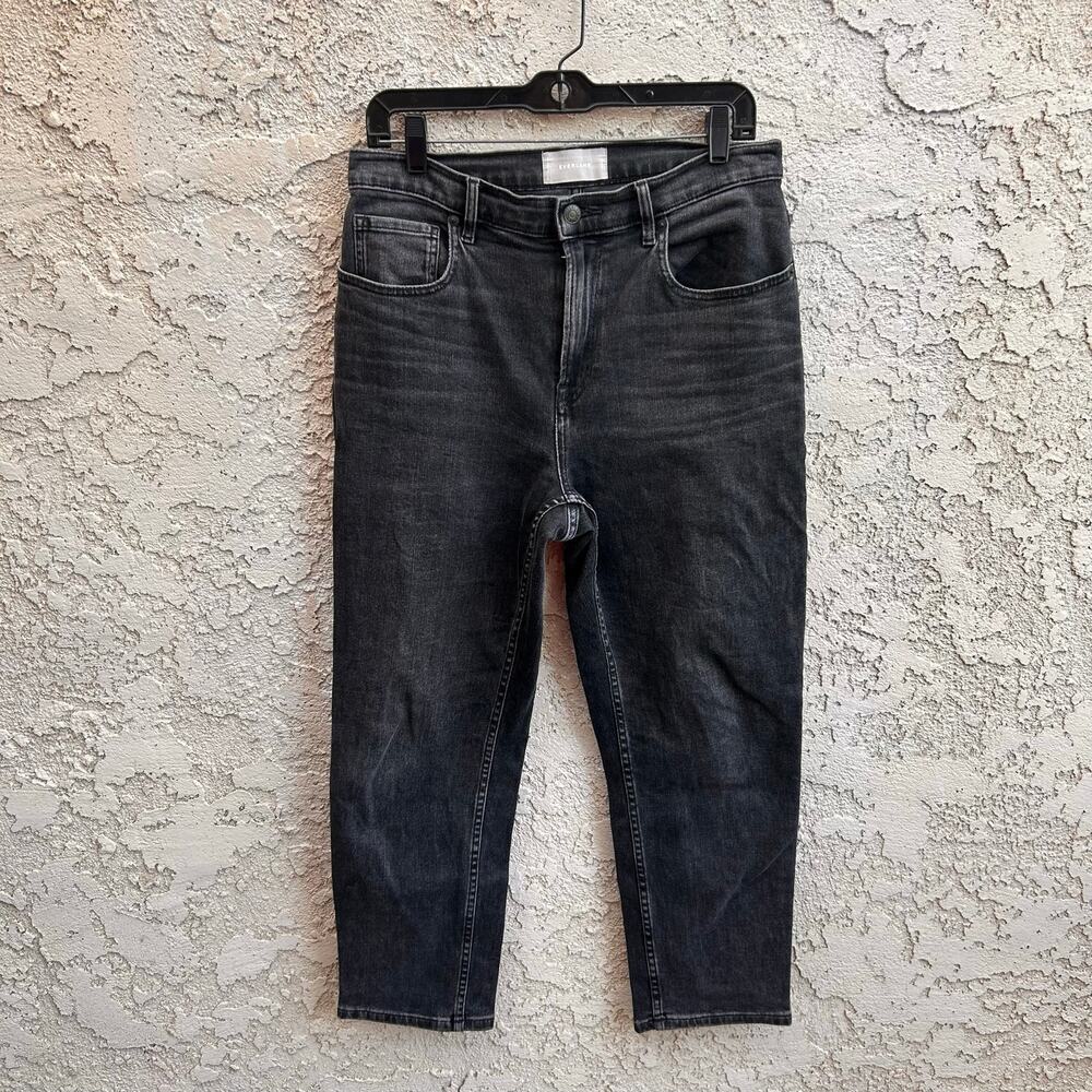 Everlane Black Washed High Rise Straight Leg Jeans Size 31 Ankle Womens